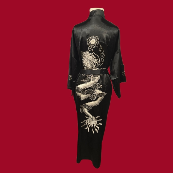 Vintage Embroidered Thai Dragon Kimono Robe Satin Full Length Unisex - Picture 5 of 12